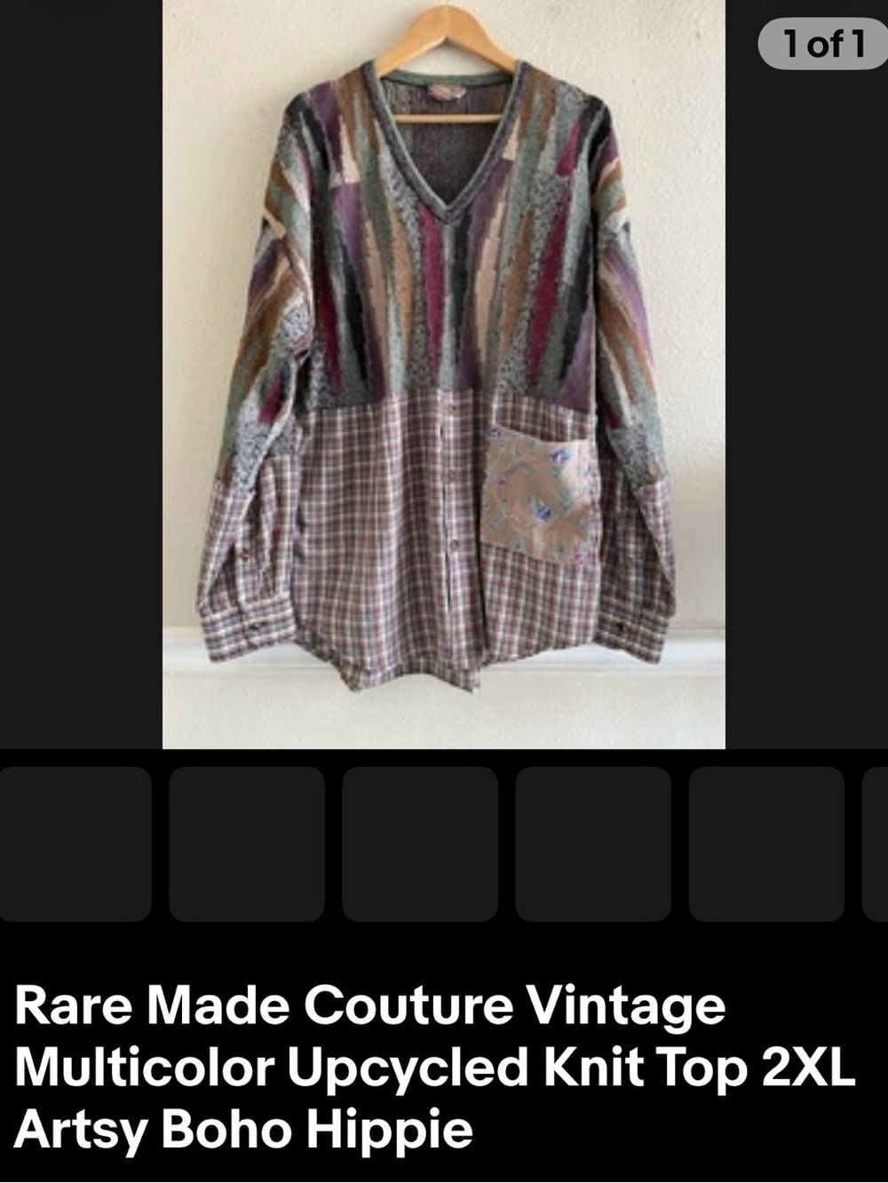 Multicolor V-Neck Upcycled Men’s Sweater - Boho Patchwork